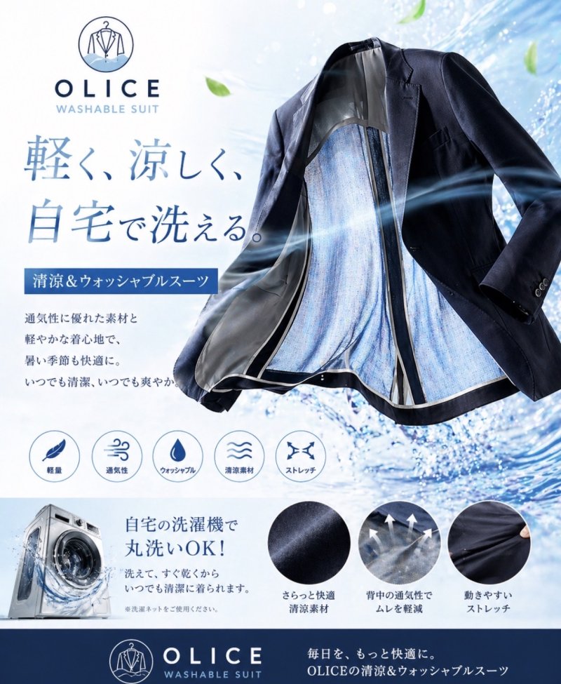 【夏の新定番】軽い・涼しい・洗えるスーツ、もう試しましたか? ー OLICE ー