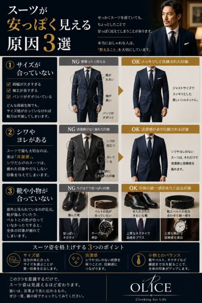 「スーツが安っぽく見える原因3選」