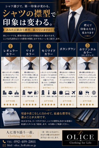 「シャツの襟型の違い」