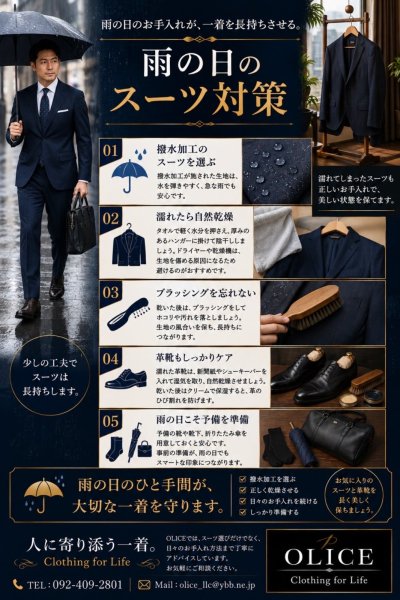 「雨の日のスーツ対策」