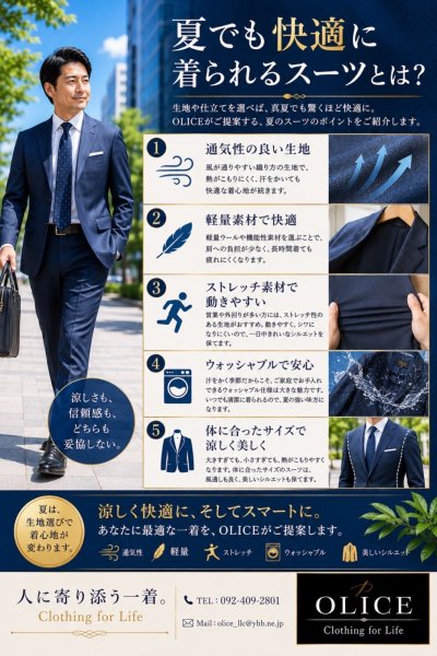 「夏でも快適に着られるスーツとは？」