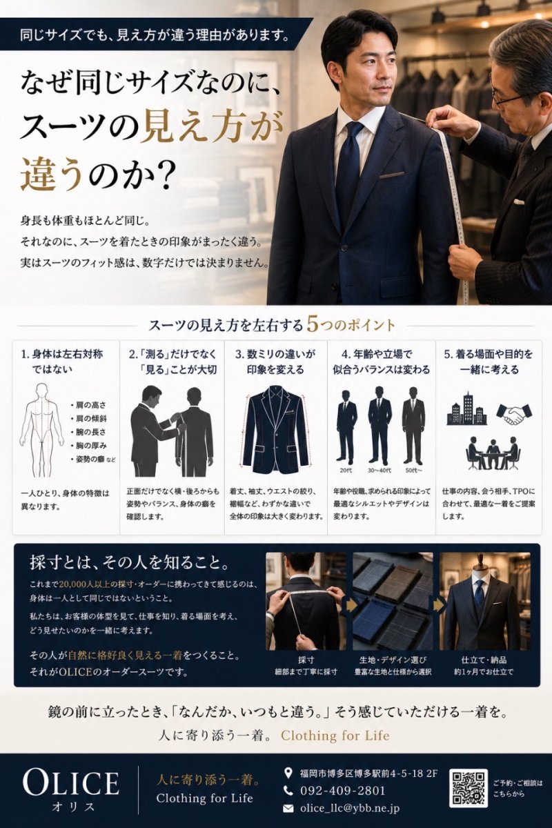 なぜ同じサイズなのに、スーツの見え方が違うのか？