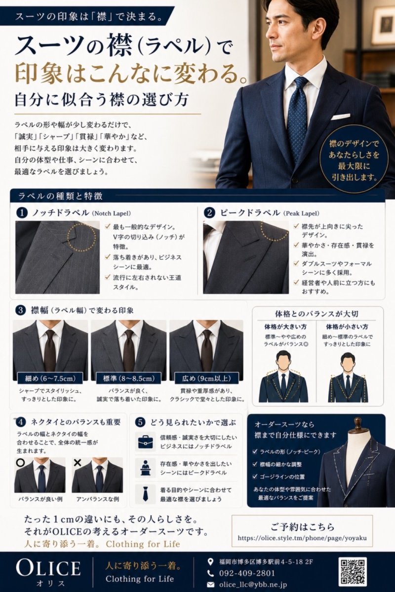 スーツの襟（ラペル）で印象はこんなに変わる。自分に似合う襟の選び方