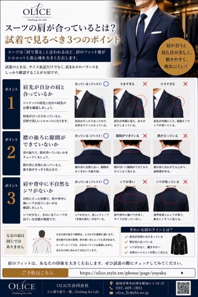 スーツの肩が合っているとは？試着で見るべき3つのポイント