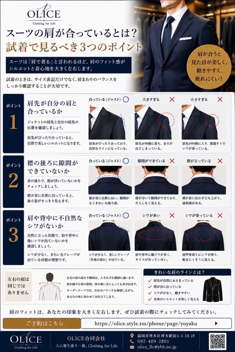 スーツの肩が合っているとは?試着で見るべき3つのポイント