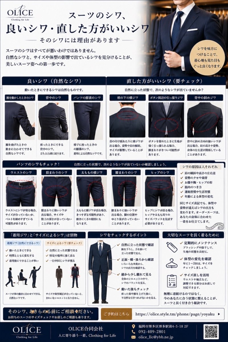 スーツのシワ、良いシワ・直した方がいいシワ|そのシワには理由があります