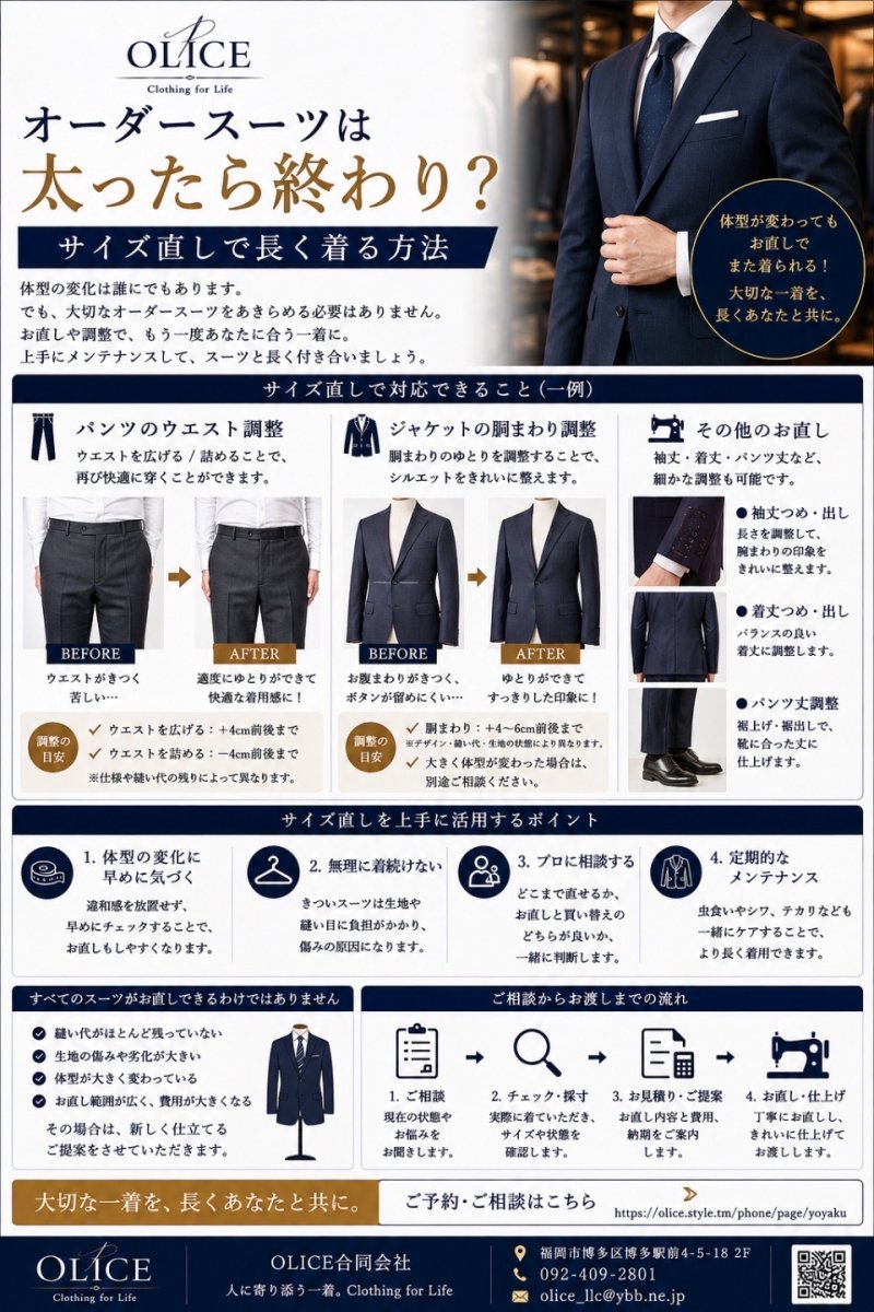 オーダースーツは太ったら終わり?サイズ直しで長く着る方法